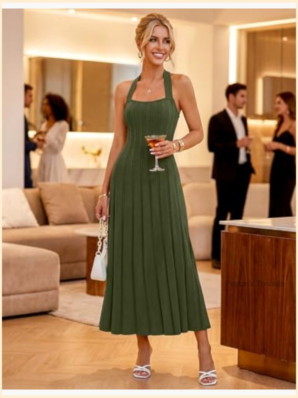 Ribbed Knit Sweater Dress Halter Sleeveless Bodycon Midi Dress - Picture 6 of 7